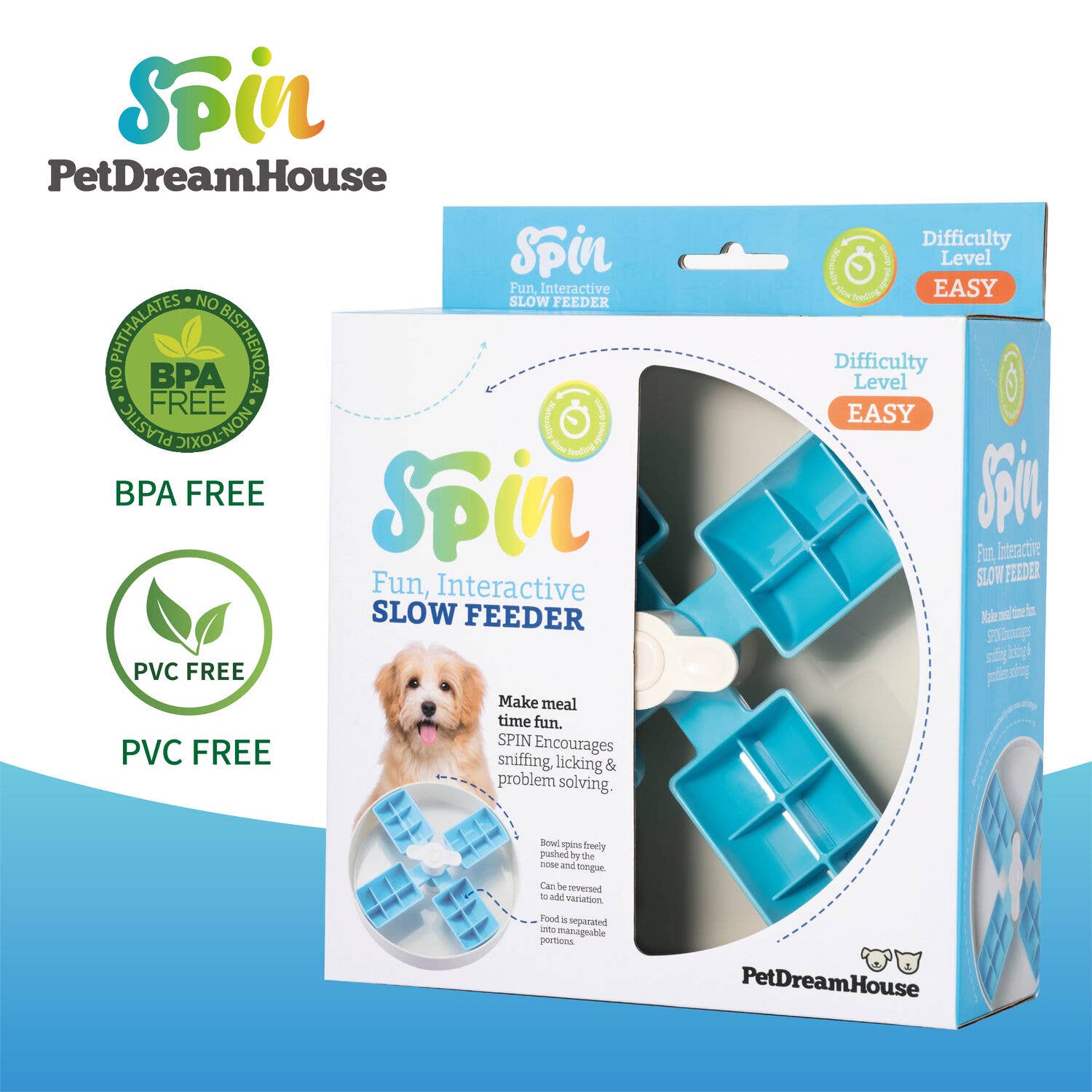 Gamelle ludique pour chat kit complet SPIN anti-glouton slow feeding moulin