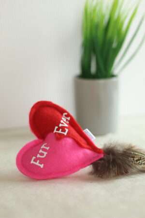 jouet pour chat coeur à plumes